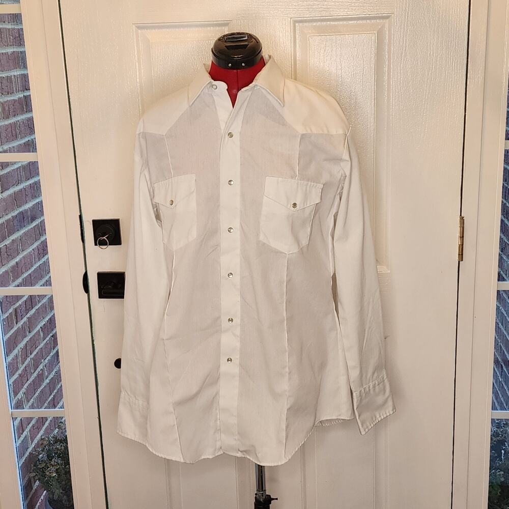 VTG Vintage Karman Shirt Mens Large White Pearl Snap Western Gold Collection
